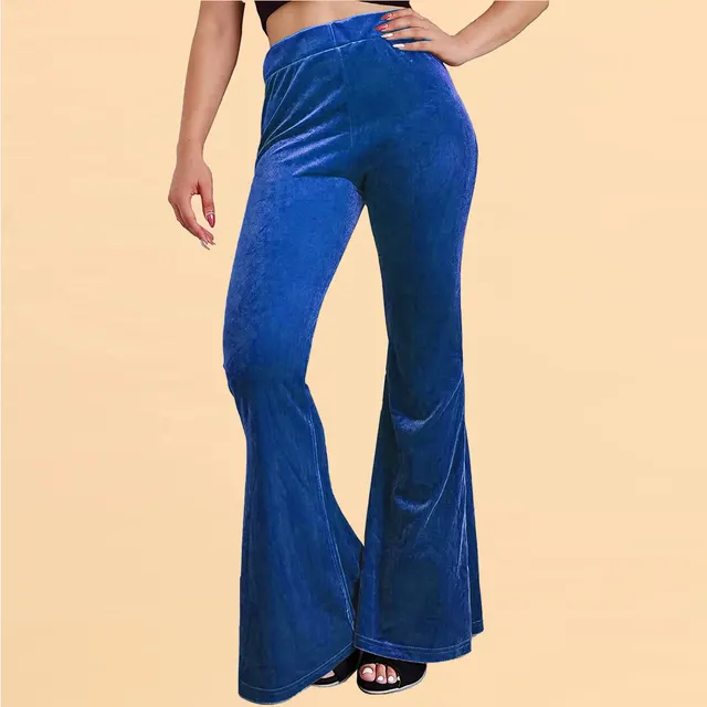 Velvet Bell bottom Pants Casual Women Blue - Shop at LoveMi