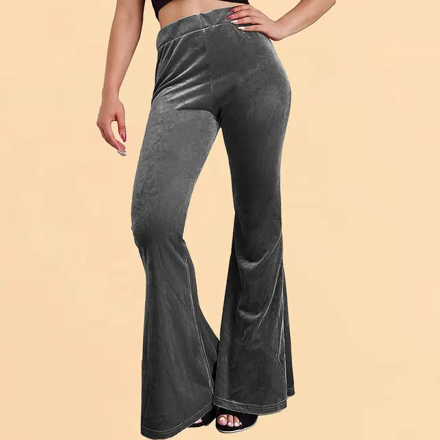 Velvet Bell bottom Pants Casual Women Gray - Shop at LoveMi