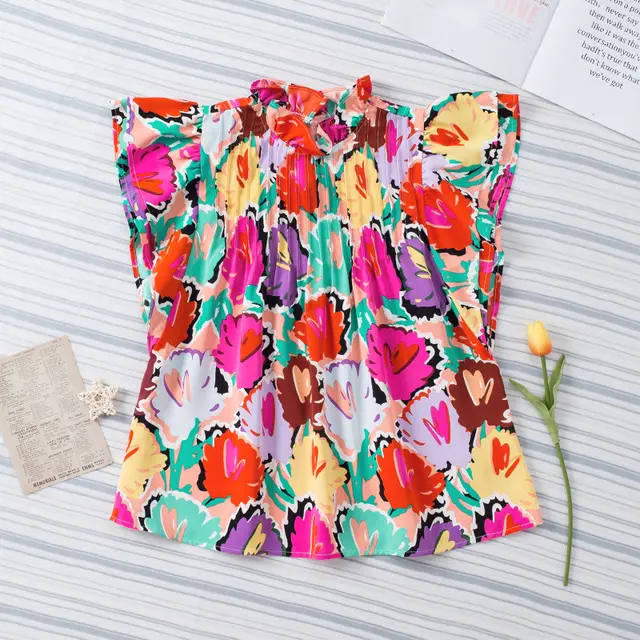Women's Fashion Printed Chiffon Shirt Ruffle Sleeve Color - Shop at LoveMi
