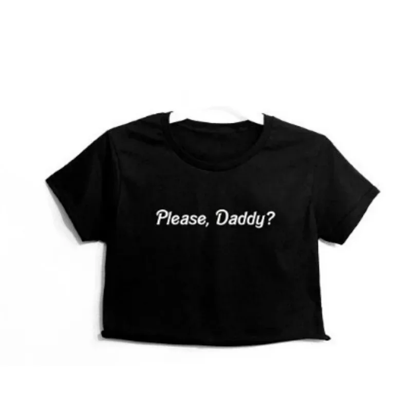 Please Daddy Letter Print Midriff baring Short Sleeve Sexy T shirt Black White Letters - Shop at LoveMi