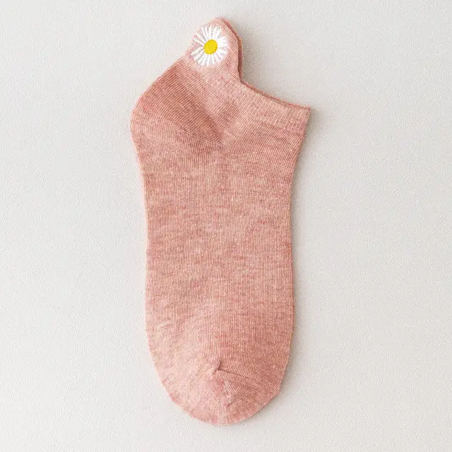 Solid Color Embroidery Simple All match Korean Fashion Short Tube Cotton Socks Pink - Shop at LoveMi