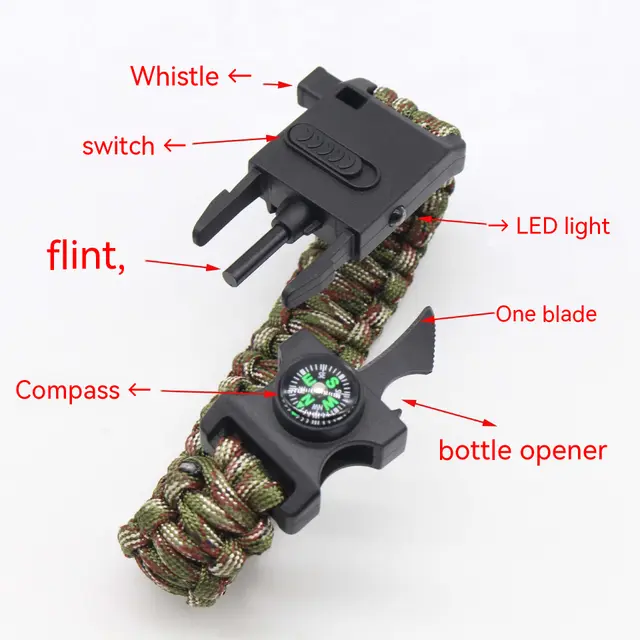 Outdoor Multifunctional Paracord Bracelet Lighting Lamp Army Green Camouflage - Shop at LoveMi