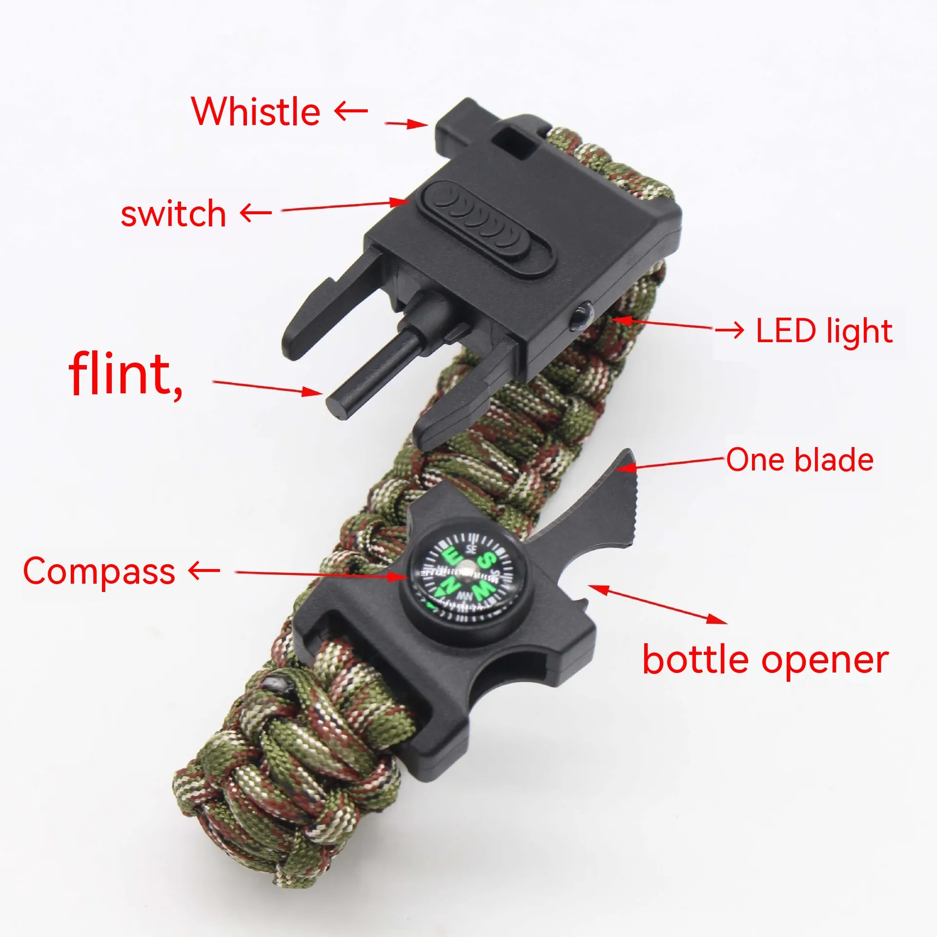 Outdoor Multifunctional Paracord Bracelet Lighting Lamp - Army Green Camouflage