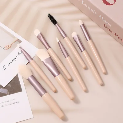 Macarons Mini Makeup Brushes Suit Portable Models Beauty Tools 8 Apricot Brushes - Shop at LoveMi