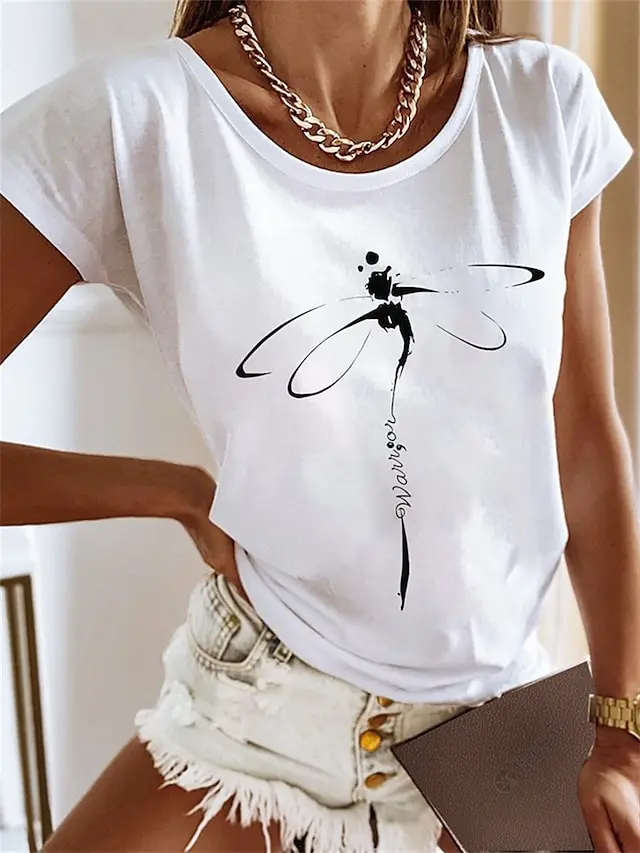 Women's Short sleeved T shirt Bamboo Dragonfly 3D Printing Pattern 1 - Shop at LoveMi