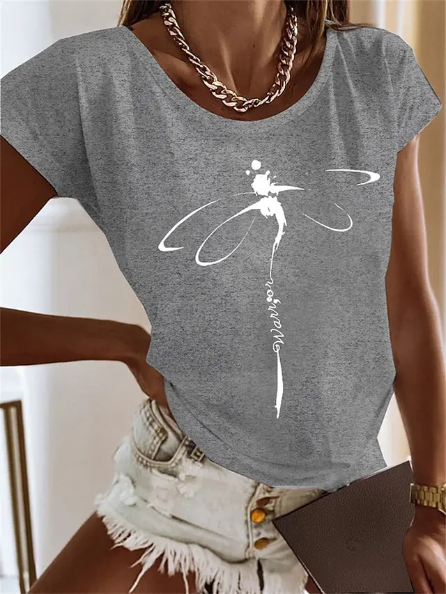 Women's Short sleeved T shirt Bamboo Dragonfly 3D Printing Pattern 3 - Shop at LoveMi