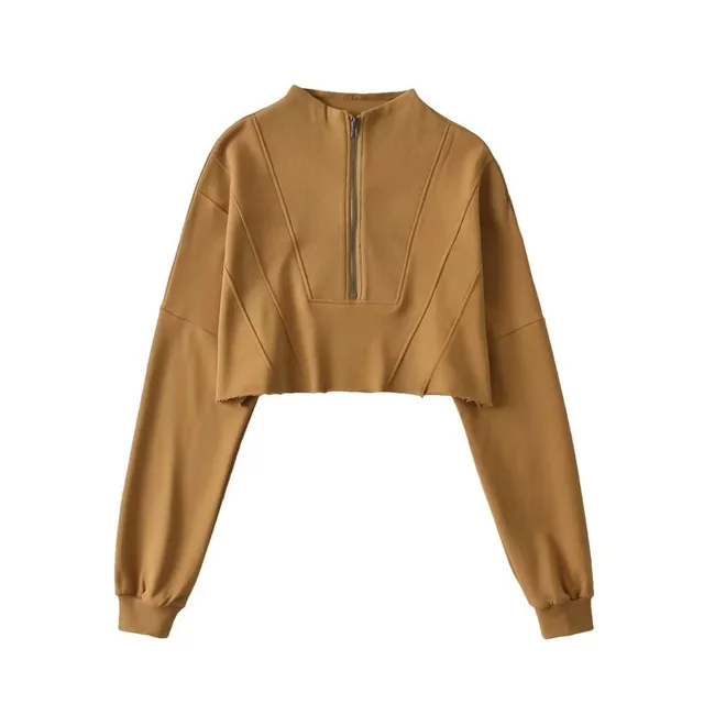 Half Loose Zip Sweater Women's Solid Color Short Yellow - Shop at LoveMi
