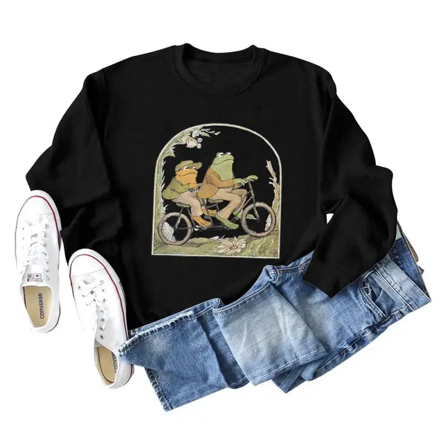 Frog And Toad Are Good Partners Casual Cotton Sweater Black - Shop at LoveMi