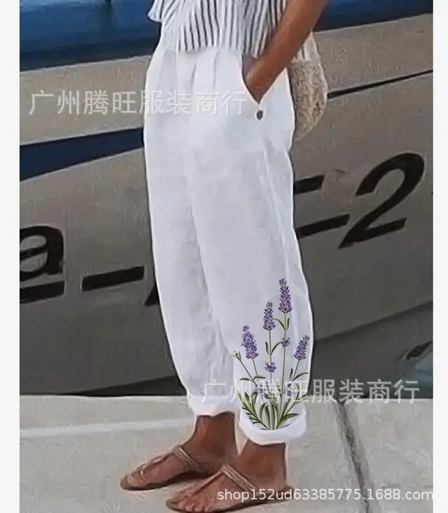 Elegant Cotton And Linen Floral Print Casual Jumpsuit Style05 - Shop at LoveMi