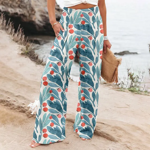 Women's Casual Wide leg Cotton And Linen Printed Loose Trousers 7 Style - Shop at LoveMi