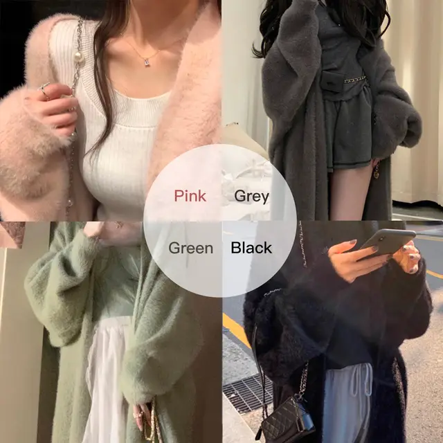 Hooded Fur Cardigan Coat Women's Spring Clothes, Thick Gentle Long Knitted Coat Handmade Clothing Hand Knit Outfit Of The Day Grey - Shop at LoveMi
