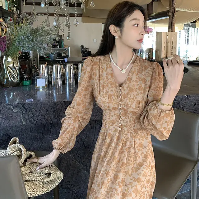 Chiffon Tea Break Long Mori Girl Style Dress Women Picture Color - Shop at LoveMi