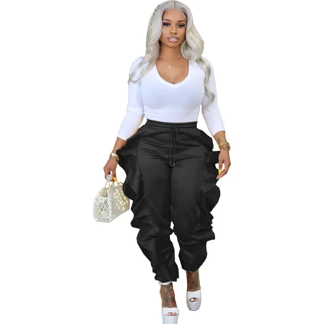 Solid Color Casual Women's Trousers Black - Shop at LoveMi