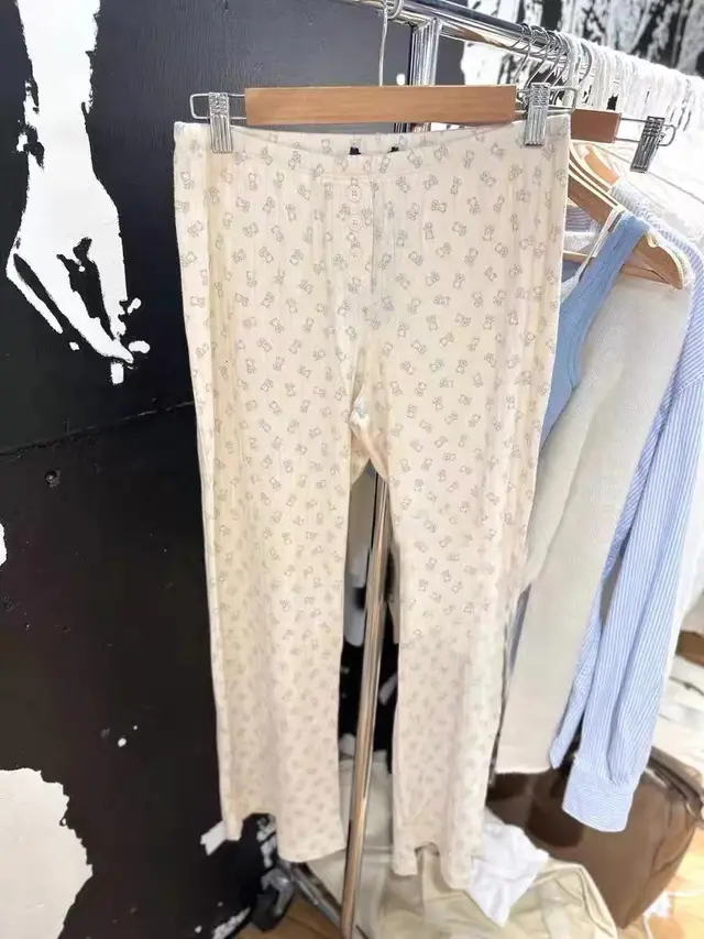 New Elastic Waist Bear Print Loose All match Home Straight leg Trousers Style A - Shop at LoveMi