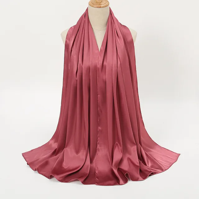 Pure Color Pearl Satin Fashion Monochrome Scarf 11 Deep Leather Red - Shop at LoveMi