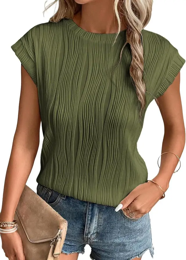 Women's Fashion Tops Round Neck Super Short Sleeve Solid Color Summer T shirt Army Green - Shop at LoveMi