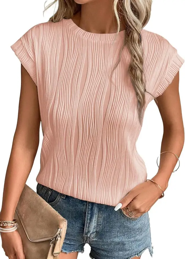 Women's Fashion Tops Round Neck Super Short Sleeve Solid Color Summer T shirt Pink - Shop at LoveMi