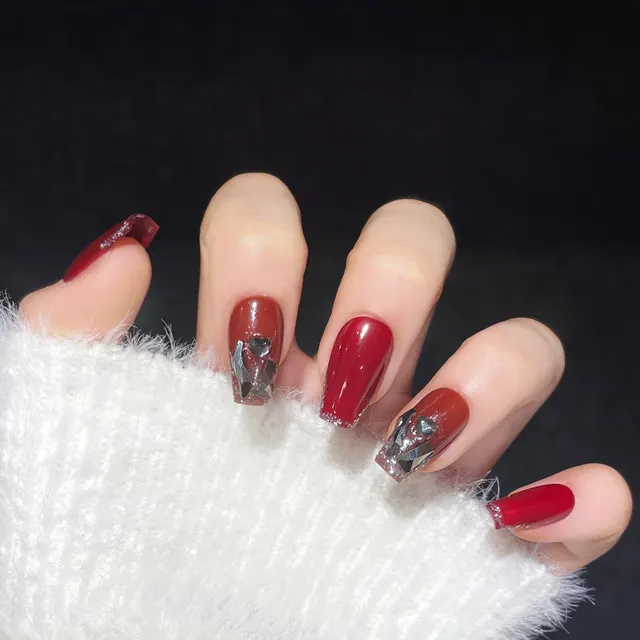 Removable Short Nail Art For Women Autumn And Winter Wine Red - Shop at LoveMi