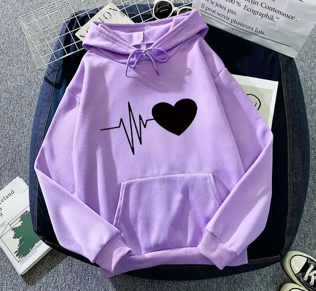 European And American Plus Velvet Hoodie Sweaters Women's Clothing Autumn Winter Coat Loose Purple Black Heart - Shop at LoveMi