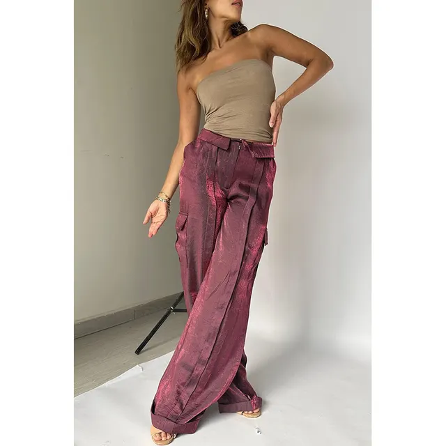 Ins Style Loose Straight Pants With Multi pocket Design New Fashion Casual Vacation Trousers Womens Clothing Purple - Shop at LoveMi