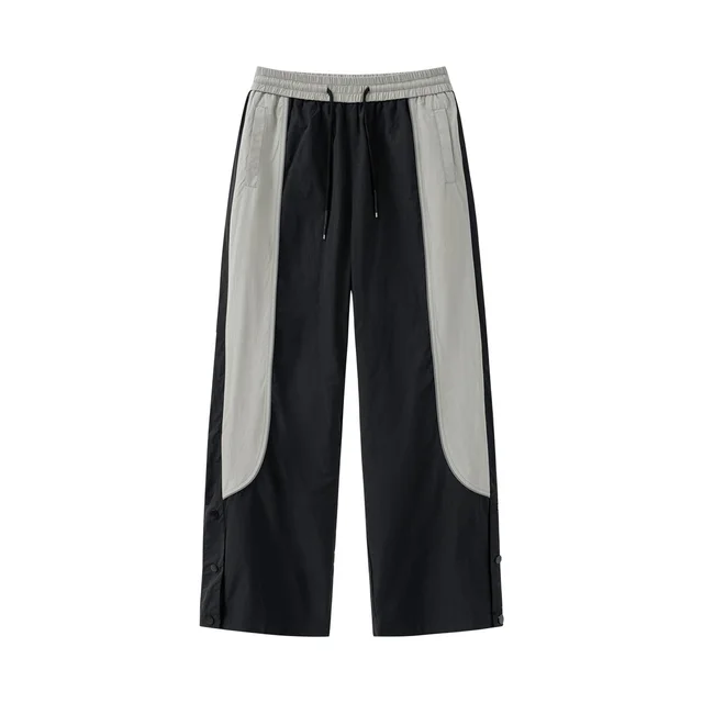 Contrast Color Track Sweatpants Snap Fastener Split Stitching Casual Trousers Tclk019 Black - Shop at LoveMi