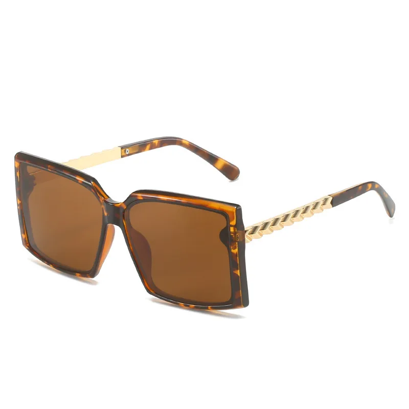 Fashion Box Simple Catwalk Light Luxury Sunglasses - Leopard Print Frame Dried