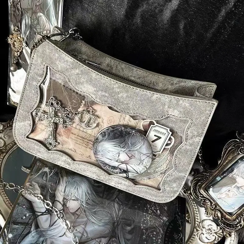 All matching Transparent Shoulder Crossbody Denim Daily Bag Gray - Shop at LoveMi