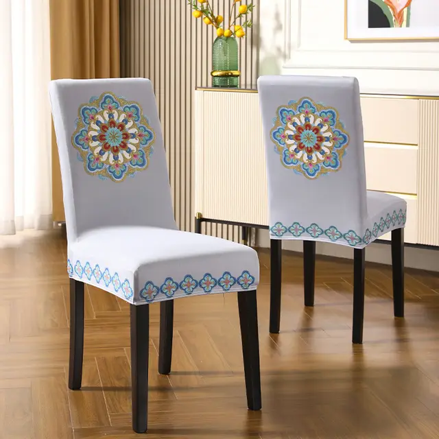 Exquisite Embroidered Thickening Dining Home Cushion Wind Elastic Chair Covers Embroidered Elegant Gray - Shop at LoveMi