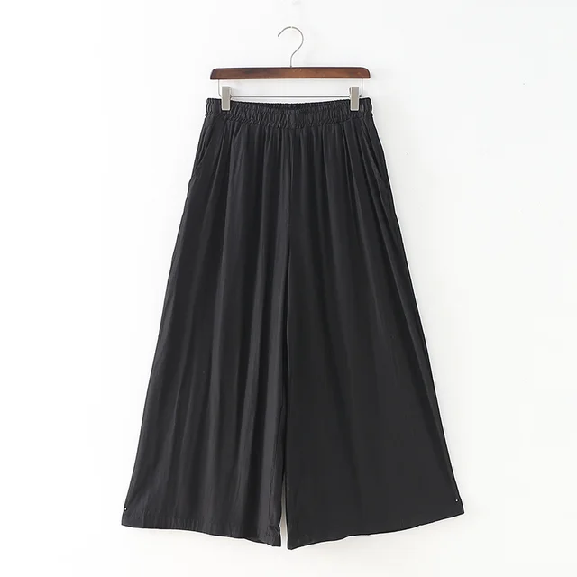 Artistic Vintage Women's Clothing Loose Thin Cuprammonuium Silk Wide Leg Pants Black - Shop at LoveMi