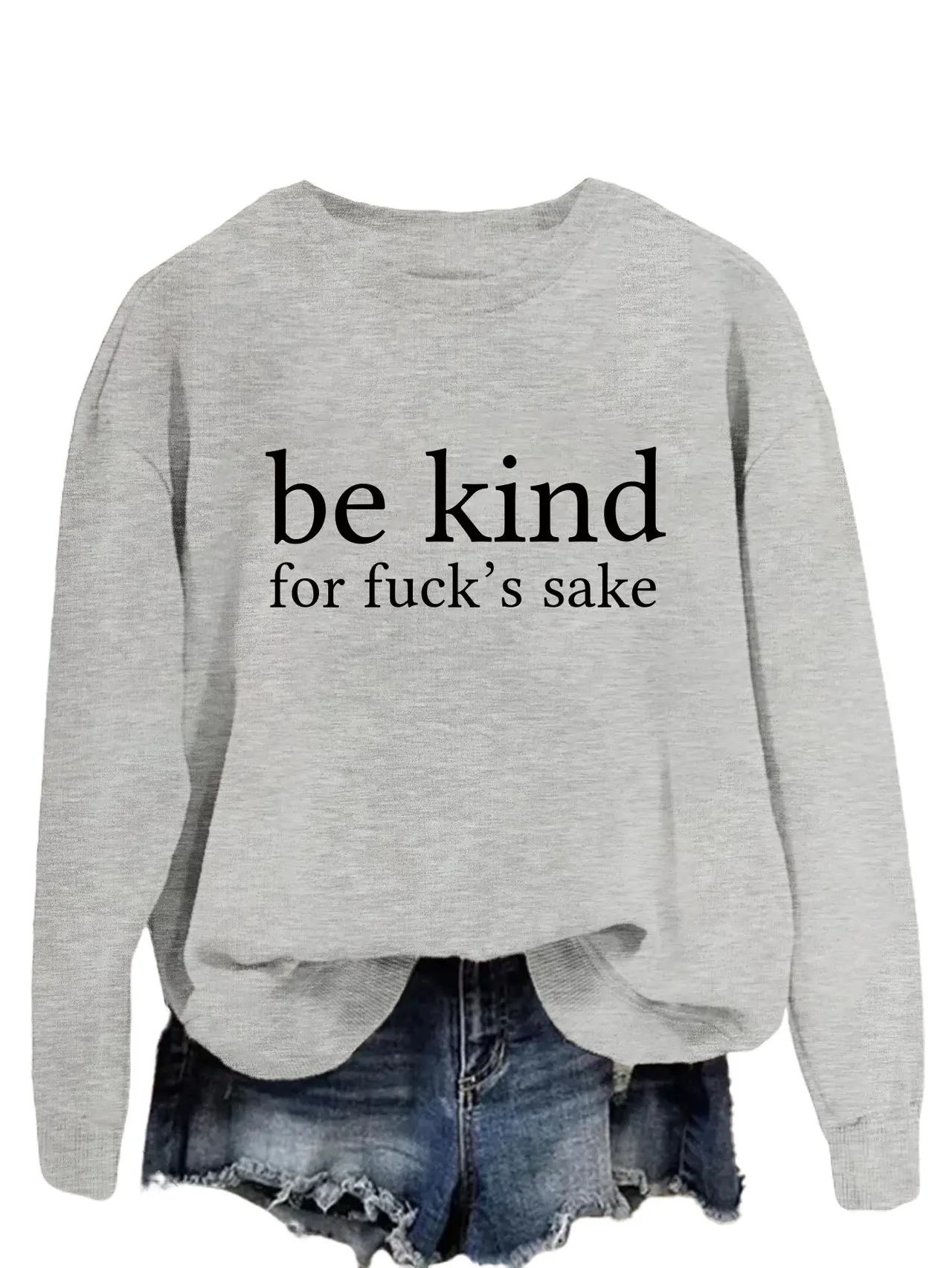All-matching Women's Letter Simplicity Top - Gray Sweater Black Font