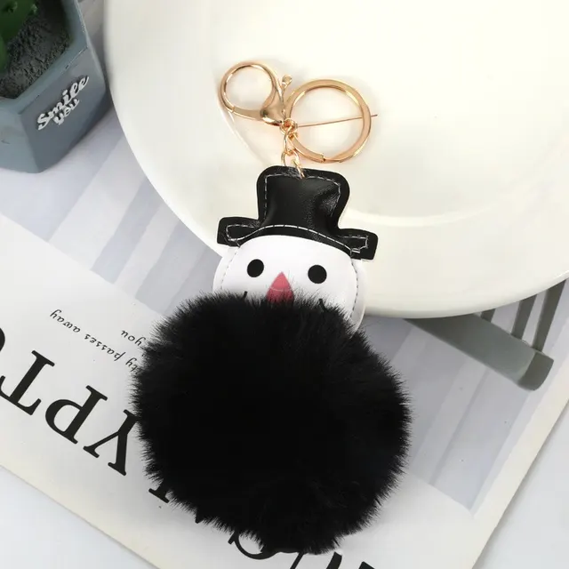 Stall Cute Snowman Fur Ball Keychain Pendant Black - Shop at LoveMi