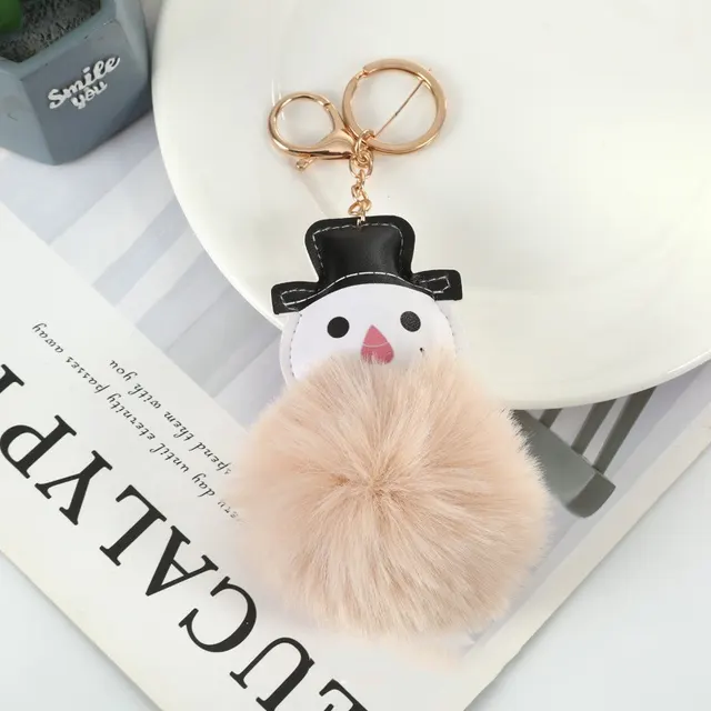 Stall Cute Snowman Fur Ball Keychain Pendant Lotus Root Color - Shop at LoveMi