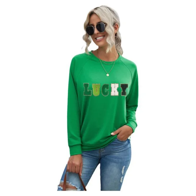 Women's Fashion Letter Embroidery Pullover Sweater Lc25317154 Green - Shop at LoveMi