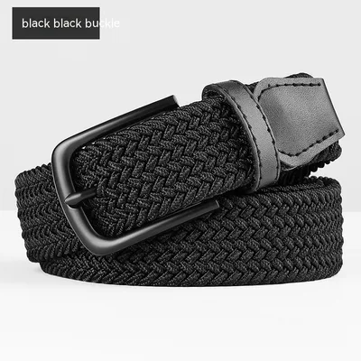 Woven Leather Belt Men's Pant Women's Jeans Black Black Buttons - Shop at LoveMi
