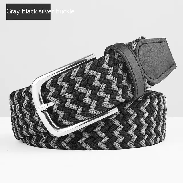 Woven Leather Belt Men's Pant Women's Jeans Gray Black Silver Buckle - Shop at LoveMi