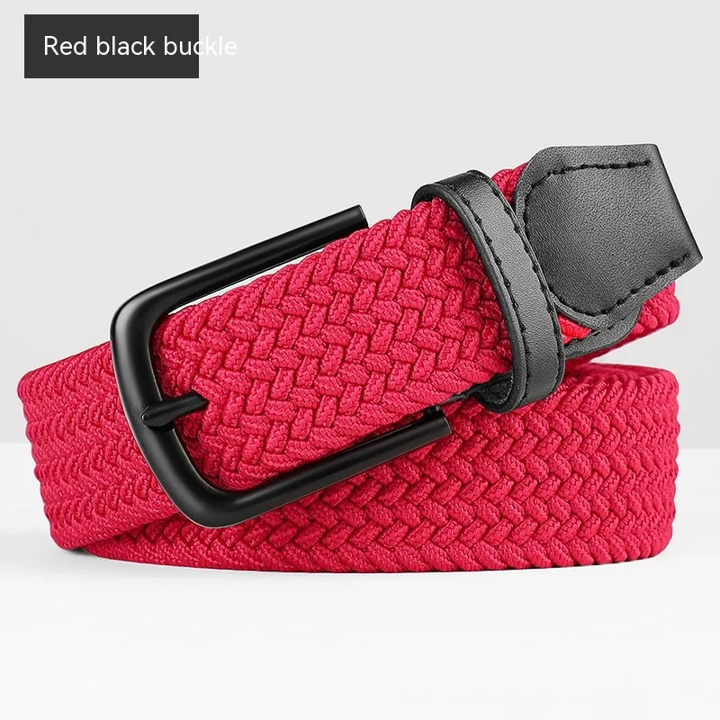 Woven Leather Belt Men's Pant Women's Jeans Red Black Buttons - Shop at LoveMi