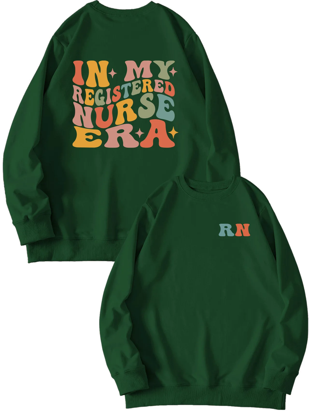 Women's Hoodless Sweater Round Neck Top - Dark Green Sweater