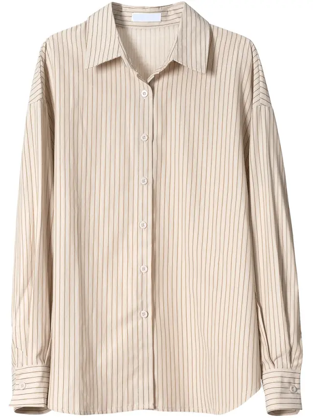Women's Casual Loose Vertical Striped Long sleeved Shirt Striped Shirt - Shop at LoveMi
