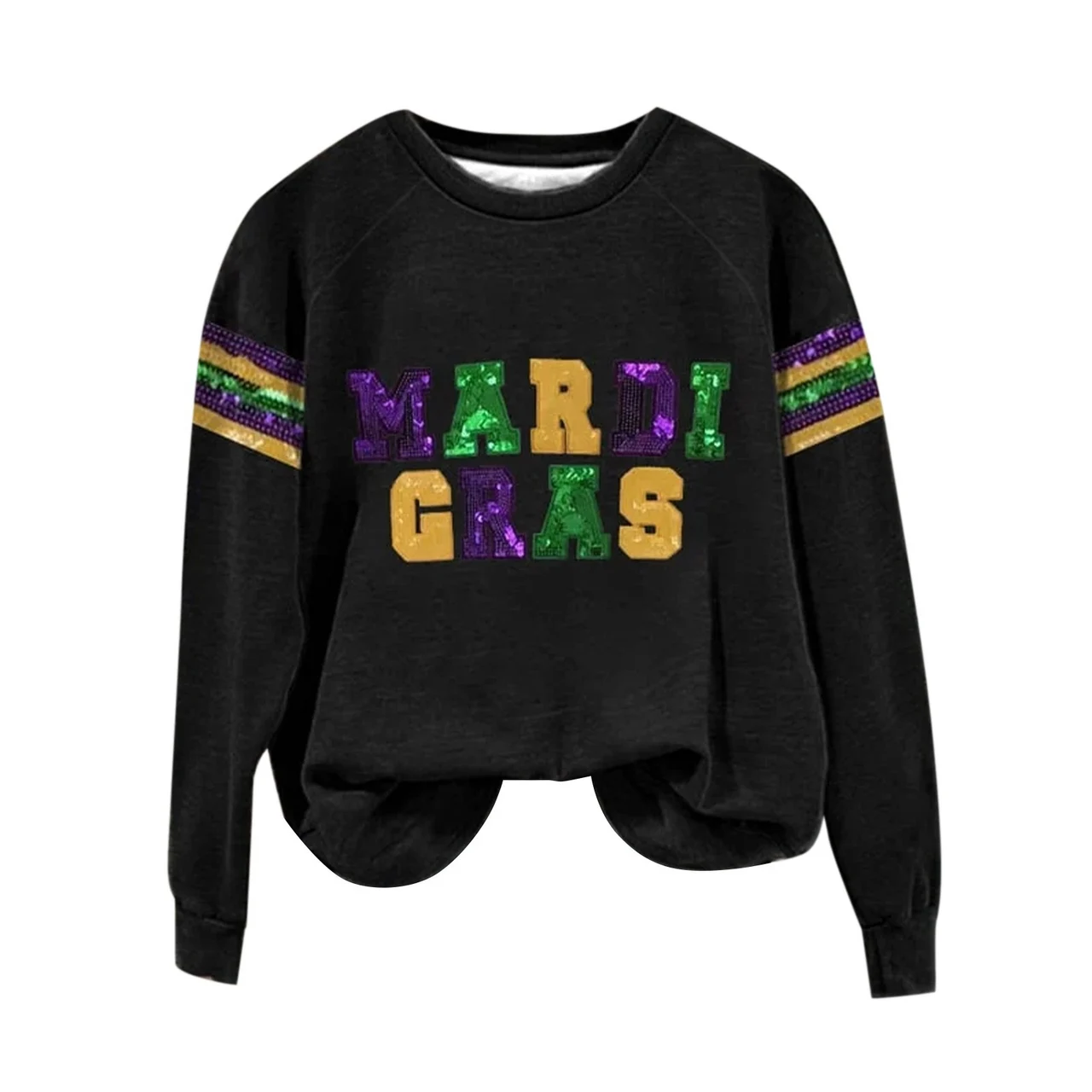 Purple Green Gold Multi-Color Women's V-neck Printed Sweater - Black