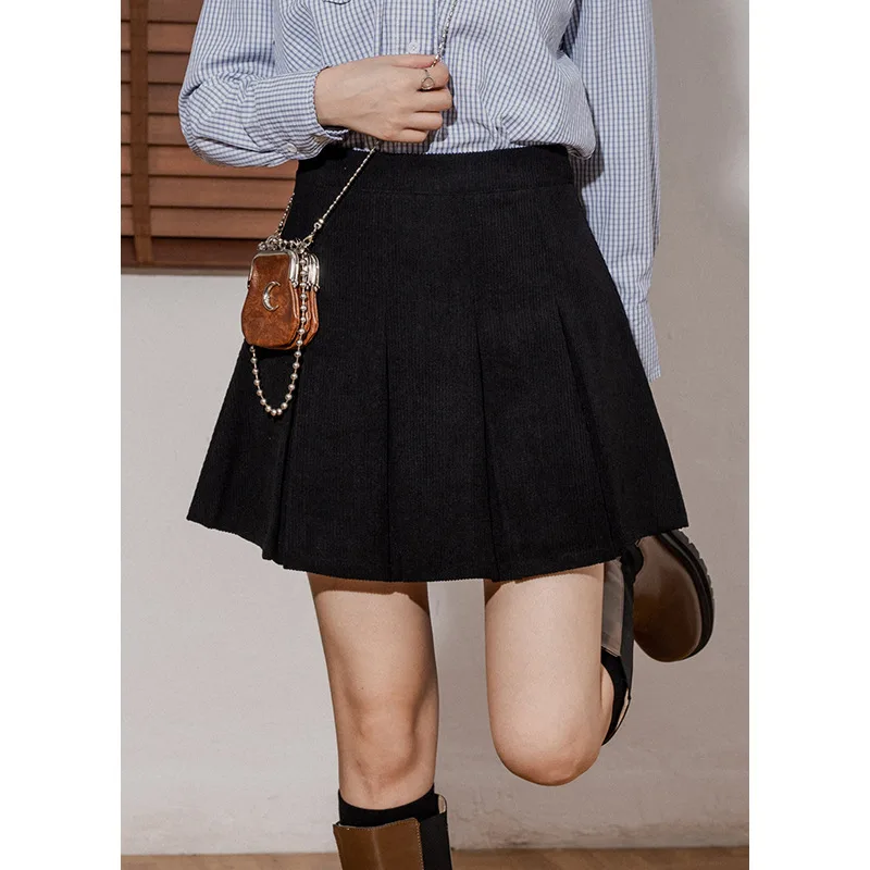 High Waist Corduroy A Line Skirt Corduroy Skirt Black - Shop at LoveMi