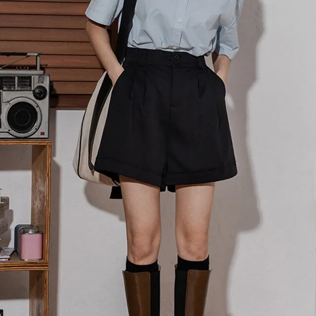 Draped Suit Shorts Women's High Waist Casual Hot Pants Black - Shop at LoveMi