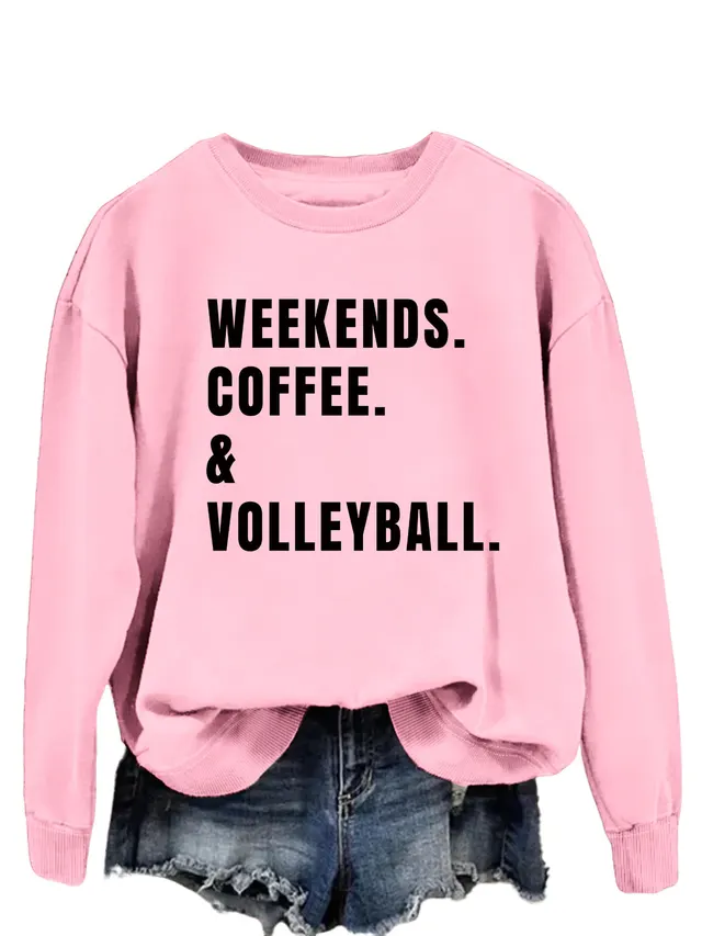 Women's Simple Round Neck Long Sleeve Loose Sweatshirt Pink Sweatshirt Black Font - Shop at LoveMi