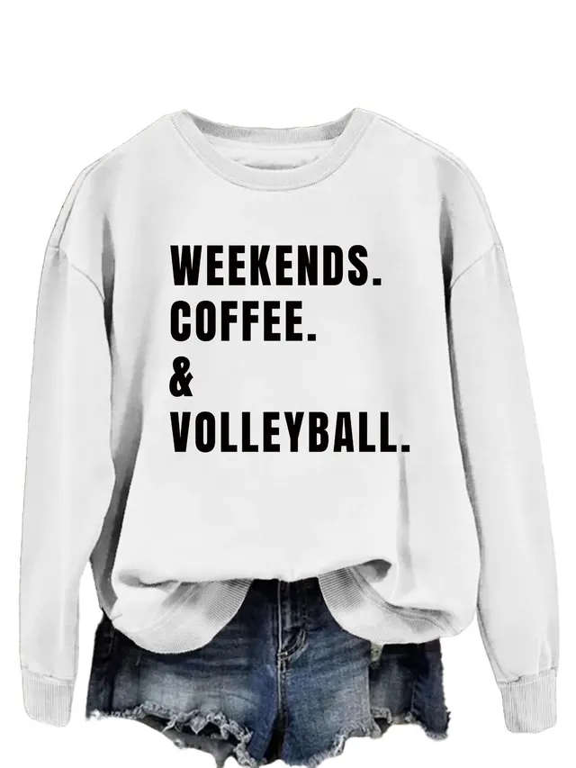 Women's Simple Round Neck Long Sleeve Loose Sweatshirt White Hoodie Black Font - Shop at LoveMi