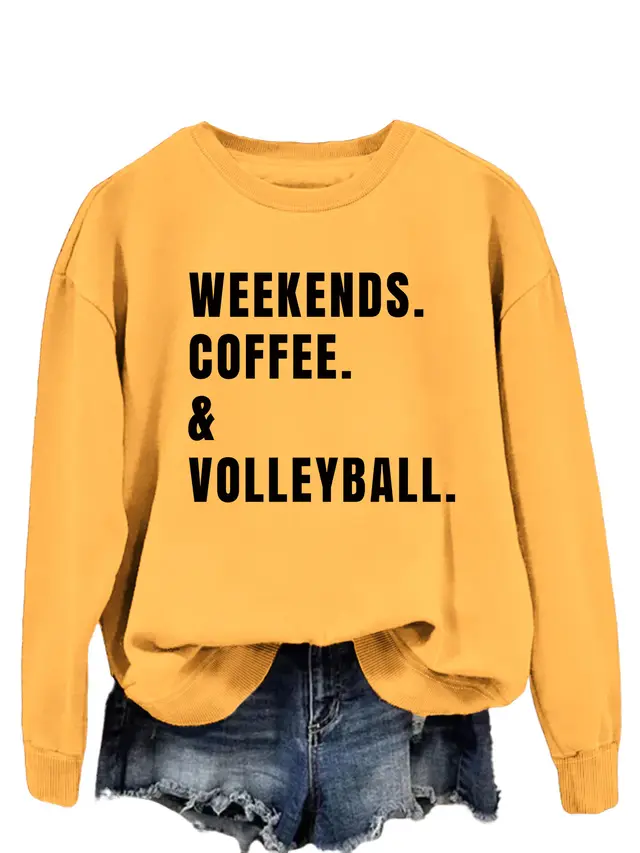 Women's Simple Round Neck Long Sleeve Loose Sweatshirt Yellow Sweater Black Font - Shop at LoveMi