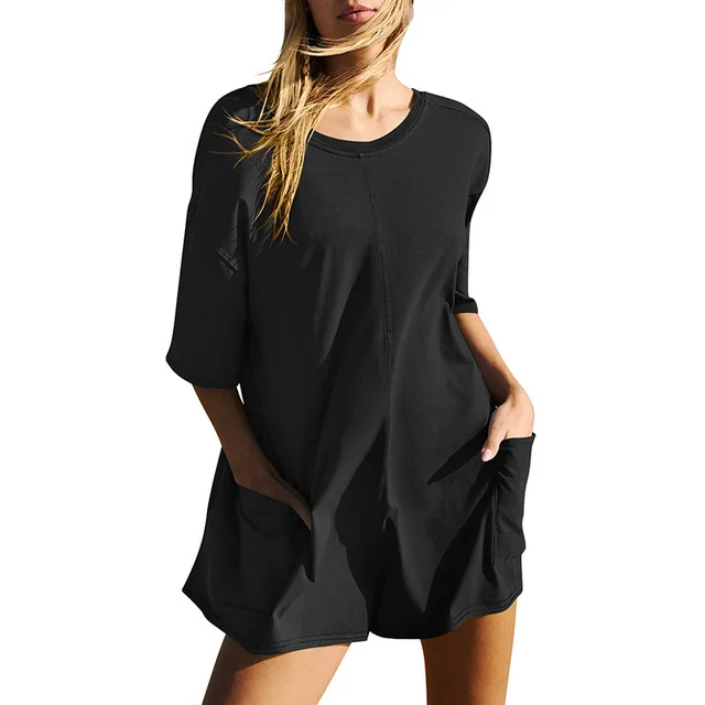Women's Loose Casual Pocket Jumpsuit Black - Shop at LoveMi