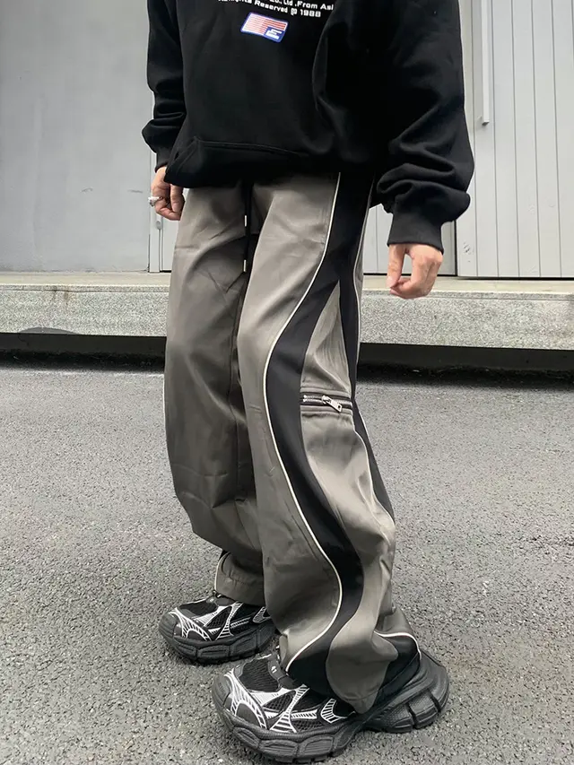 American Retro Casual Pants Men's And Women's Loose Drooping Line Contrast Color Sports Pants Gray - Shop at LoveMi