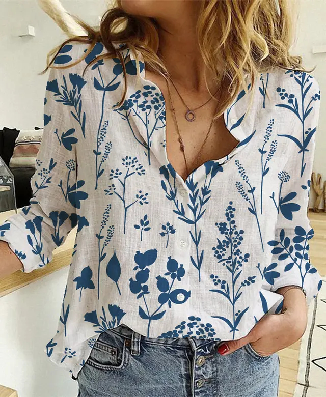 Women's Digital Printing Lapel Long Sleeve Shirt 2 Style - Shop at LoveMi