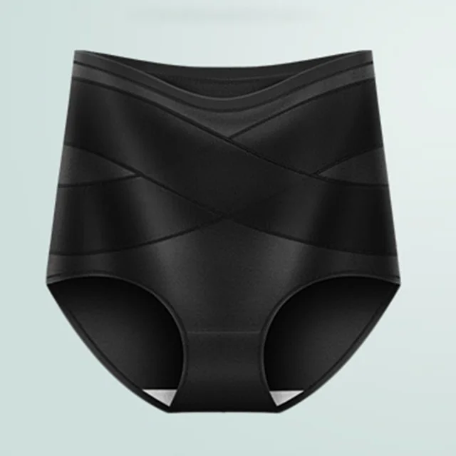 Women's Fashion Cross Abdominal shaping High Waist Cotton Underwear Black - Shop at LoveMi