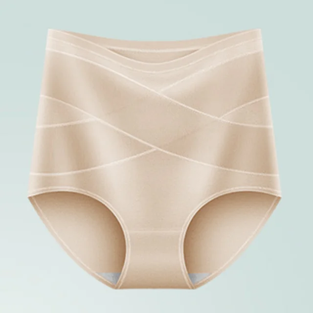 Women's Fashion Cross Abdominal shaping High Waist Cotton Underwear Skin Color - Shop at LoveMi