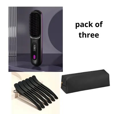 2 In 1 Straight Hair Comb Wireless Hair Straightener Brush Hair Fast Heating Portable Hot Curler USB Charging Set - Shop at LoveMi